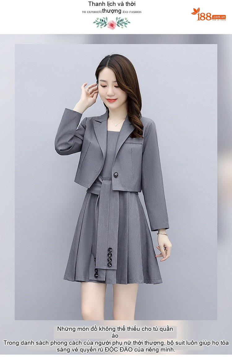 Set Áo Blazer và Váy Ngắn Dáng Ôm Phong Cách Hàn Quốc Màu Đen, Xám, Be chi tiết 2