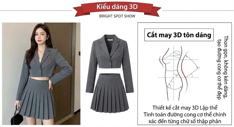Set Áo Blazer và Váy Ngắn Dáng Ôm Phong Cách Hàn Quốc Màu Đen, Xám, Be chi tiết 3