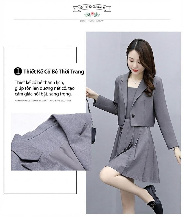 Set Áo Blazer và Váy Ngắn Dáng Ôm Phong Cách Hàn Quốc Màu Đen, Xám, Be chi tiết 4