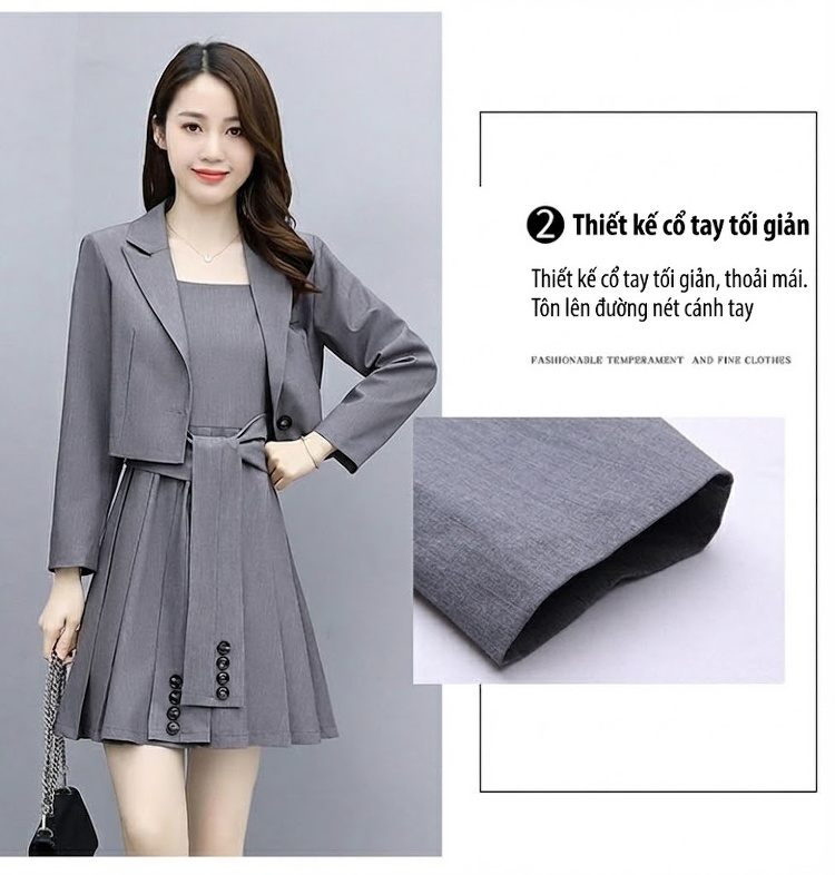 Set Áo Blazer và Váy Ngắn Dáng Ôm Phong Cách Hàn Quốc Màu Đen, Xám, Be chi tiết 5