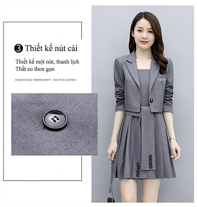 Set Áo Blazer và Váy Ngắn Dáng Ôm Phong Cách Hàn Quốc Màu Đen, Xám, Be chi tiết 6