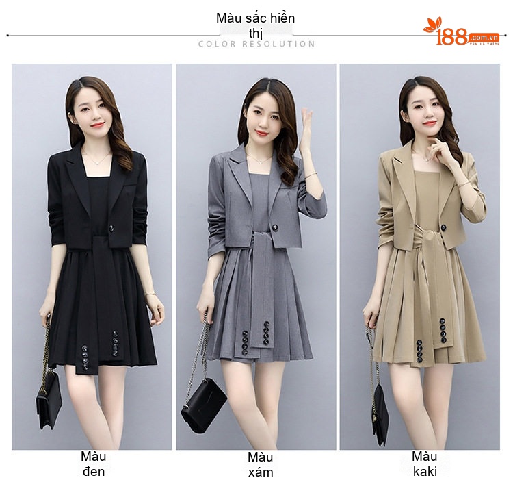 Set Áo Blazer và Váy Ngắn Dáng Ôm Phong Cách Hàn Quốc Màu Đen, Xám, Be chi tiết 9