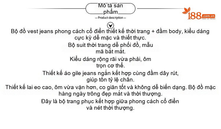 Set Áo Gile Jean và Váy Hai Dây Cotton dáng chữ A Màu Trắng chi tiết 2