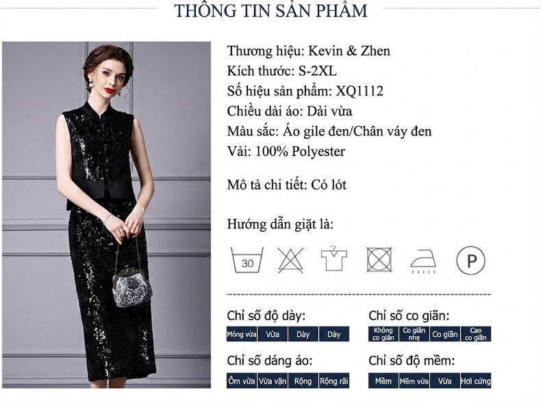 Set Áo Gile Lệch Tà Khuy Nút Quốc Dân Và Chân Váy Bút Chì Đính Kim Sa Lấp Lánh Phong Cách Chiết Trung Màu Đen chi tiết 17