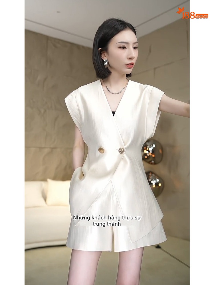 Set Áo Gile Quần Short Nữ Phong Cách Tiểu Thư Thanh Lịch Màu Trắng