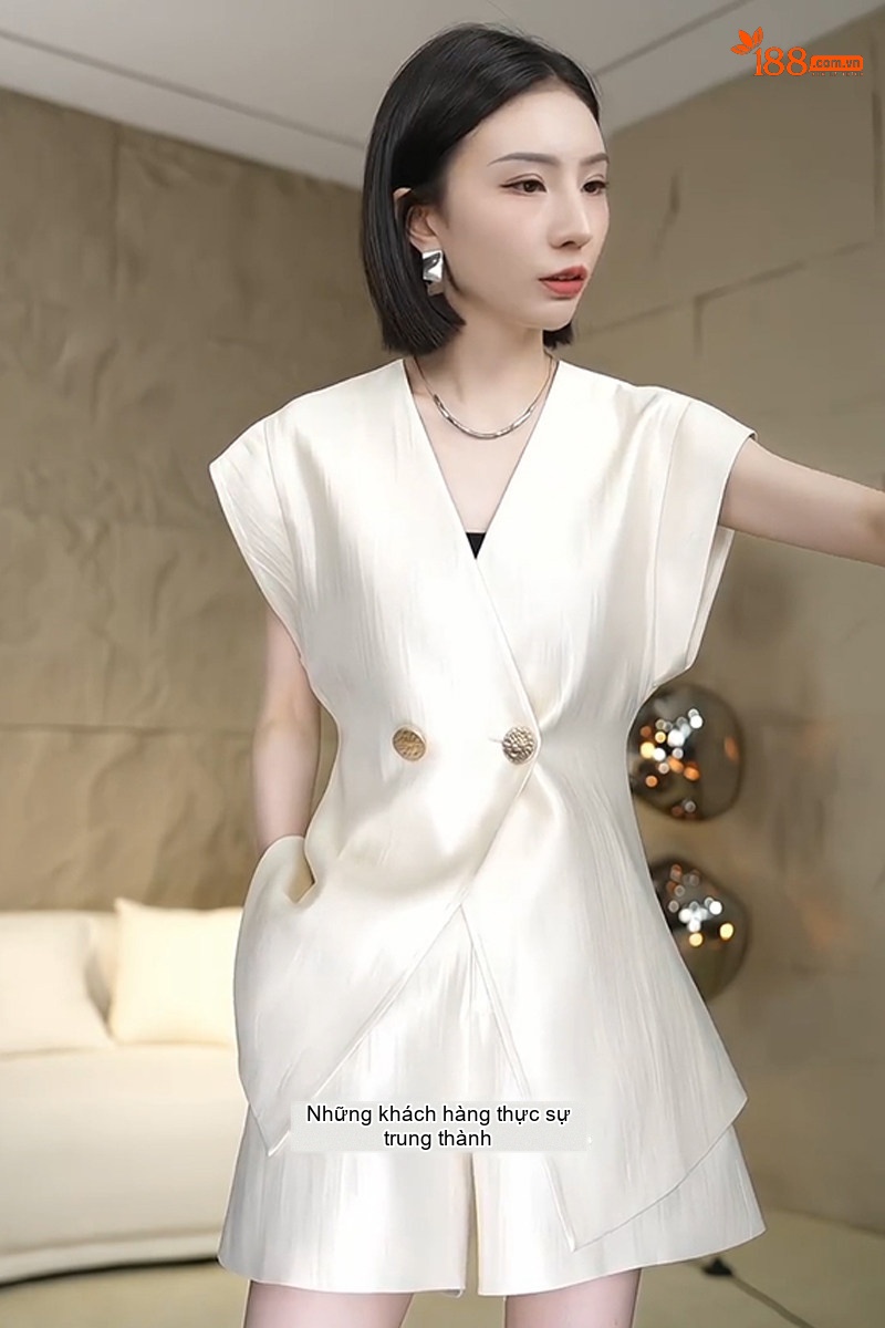 Set Áo Gile Quần Short Nữ Phong Cách Tiểu Thư Thanh Lịch Màu Trắng chi tiết 1