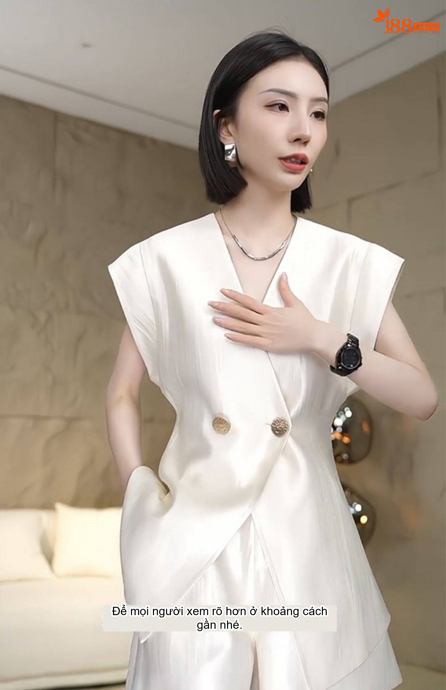 Set Áo Gile Quần Short Nữ Phong Cách Tiểu Thư Thanh Lịch Màu Trắng chi tiết 8