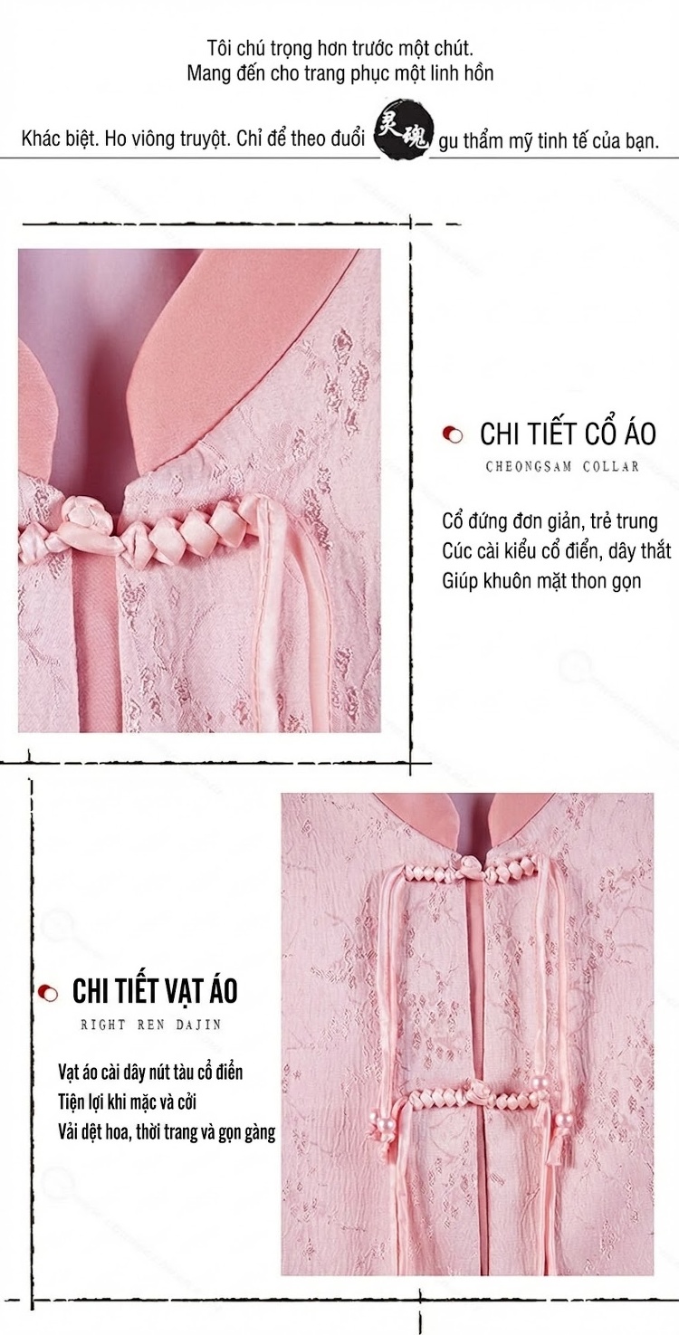 Set Áo Gile và Chân Váy Dài Nữ Phong Cách Tân Cổ Điển Họa Tiết Jacquard Màu Hồng, Trắng chi tiết 6