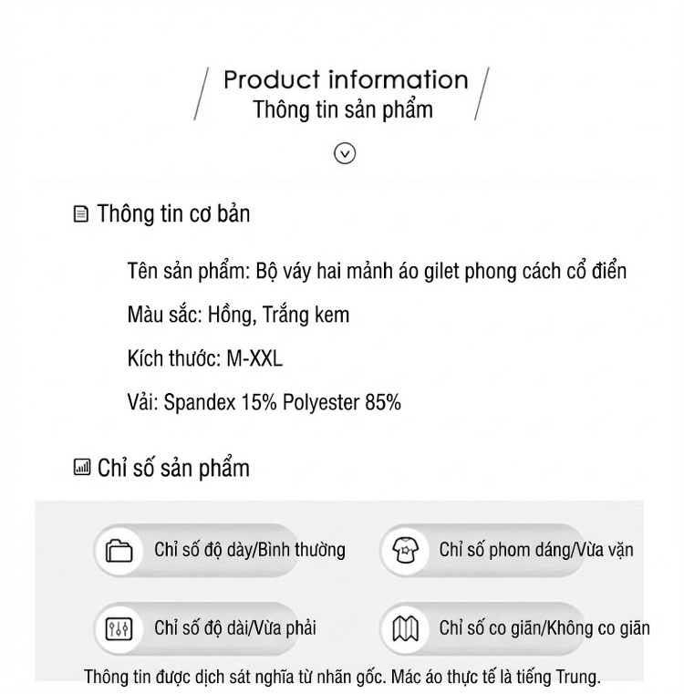 Set Áo Gile và Chân Váy Dài Nữ Phong Cách Tân Cổ Điển Họa Tiết Jacquard Màu Hồng, Trắng chi tiết 10