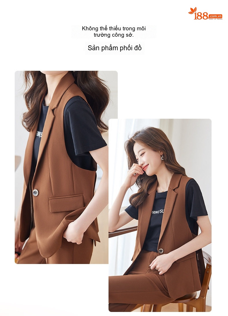 Set Áo Gile Vest Nữ Thiết Kế Cổ Điển Phong Cách Công Sở Màu Đen, Nâu chi tiết 4