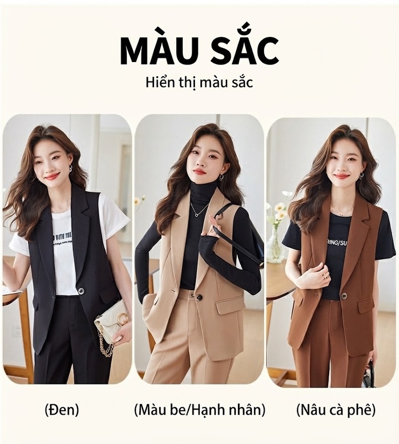 Set Áo Gile Vest Nữ Thiết Kế Cổ Điển Phong Cách Công Sở Màu Đen, Nâu chi tiết 8