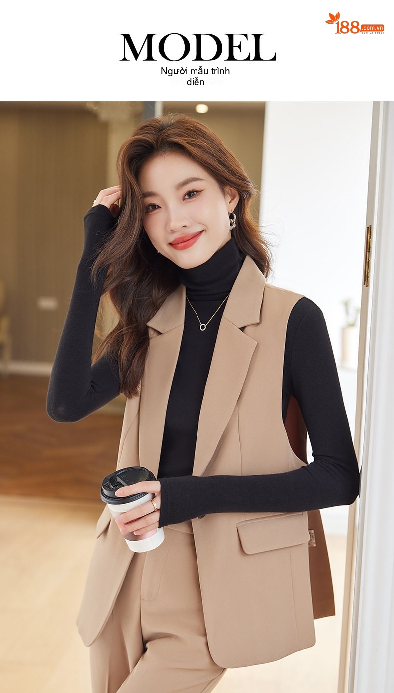 Set Áo Gile Vest Nữ Thiết Kế Cổ Điển Phong Cách Công Sở Màu Đen, Nâu chi tiết 14