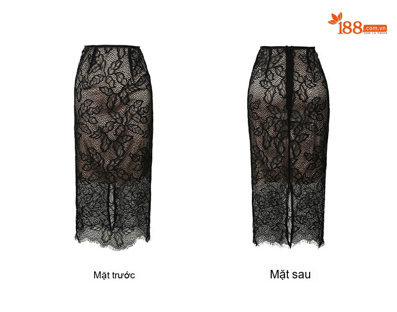 Set Áo Hai Dây Ngắn và Chân Váy Midi Ren Eo Cao Phong Cách Pháp Màu Đen chi tiết 5