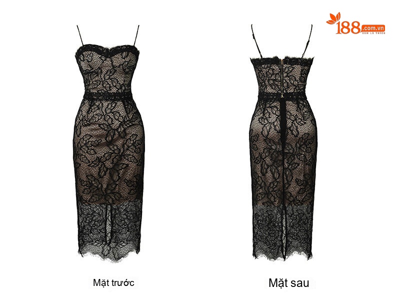 Set Áo Hai Dây Ngắn và Chân Váy Midi Ren Eo Cao Phong Cách Pháp Màu Đen chi tiết 6