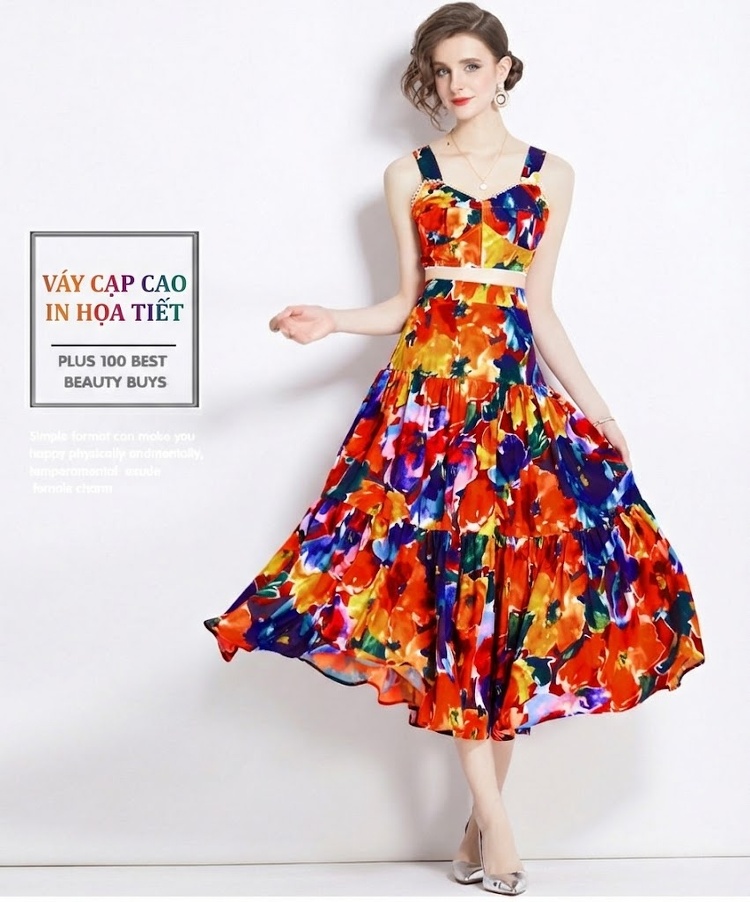 Set Áo Hai Dây Quần Dài Nữ Họa Tiết Hoa Cao Eo chi tiết 1