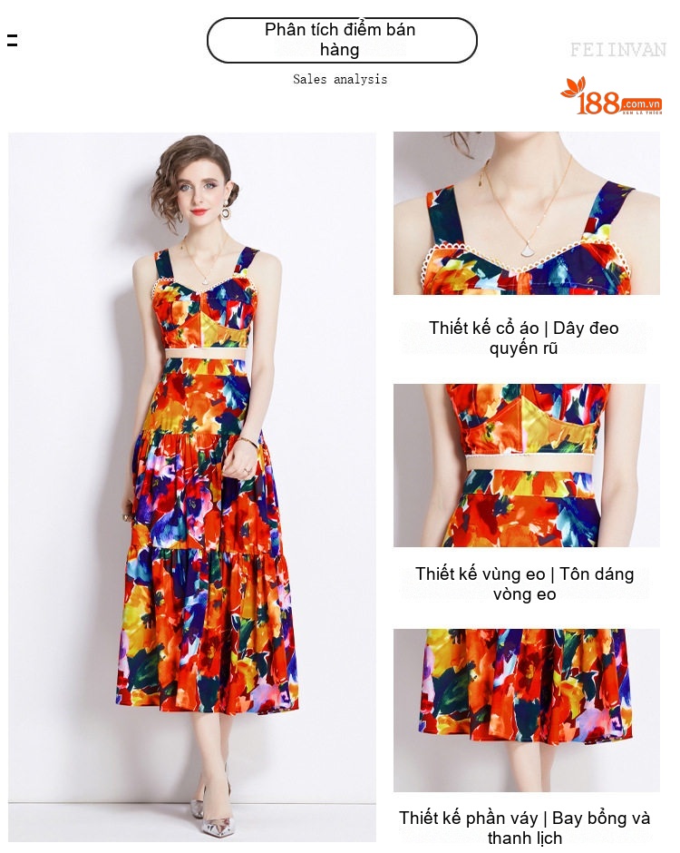 Set Áo Hai Dây Quần Dài Nữ Họa Tiết Hoa Cao Eo chi tiết 2
