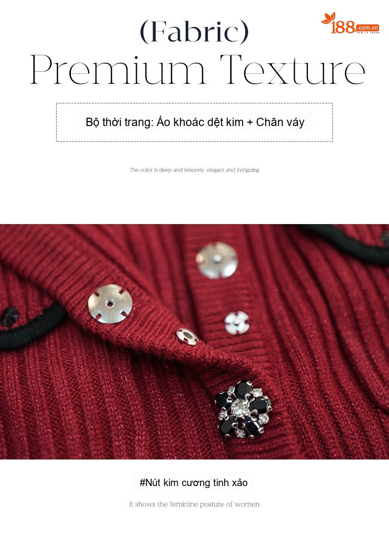Set Áo Khoác Dệt Kim Và Chân Váy Ôm Dáng Dệt Kim Màu Đỏ chi tiết 3