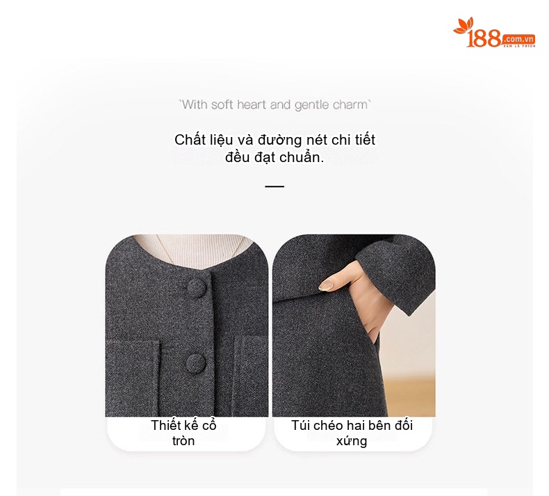 Set Áo Khoác Lông Cừu Phong Cách Tiểu Thư Kèm Chân Váy Chữ A Dáng Dài Màu Xám chi tiết 5