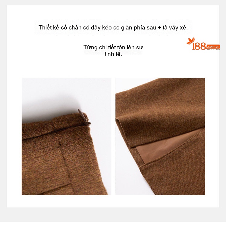 Set Áo Khoác Lót Lông Vũ Và Chân Váy Dáng Dài Phong Cách Tiểu Thư Màu Nâu, Xám chi tiết 12