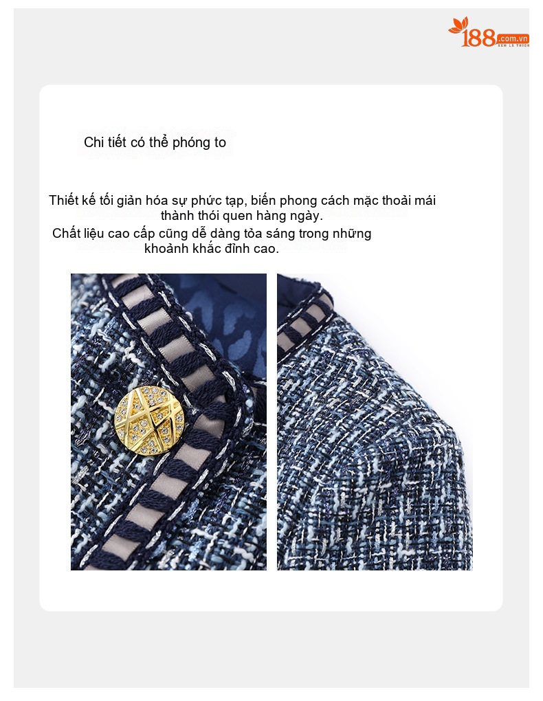 Set Áo Khoác Lửng Dạ Tweed Tiểu Thư và Chân Váy Ngắn Thanh Lịch Màu Xanh Navy chi tiết 5