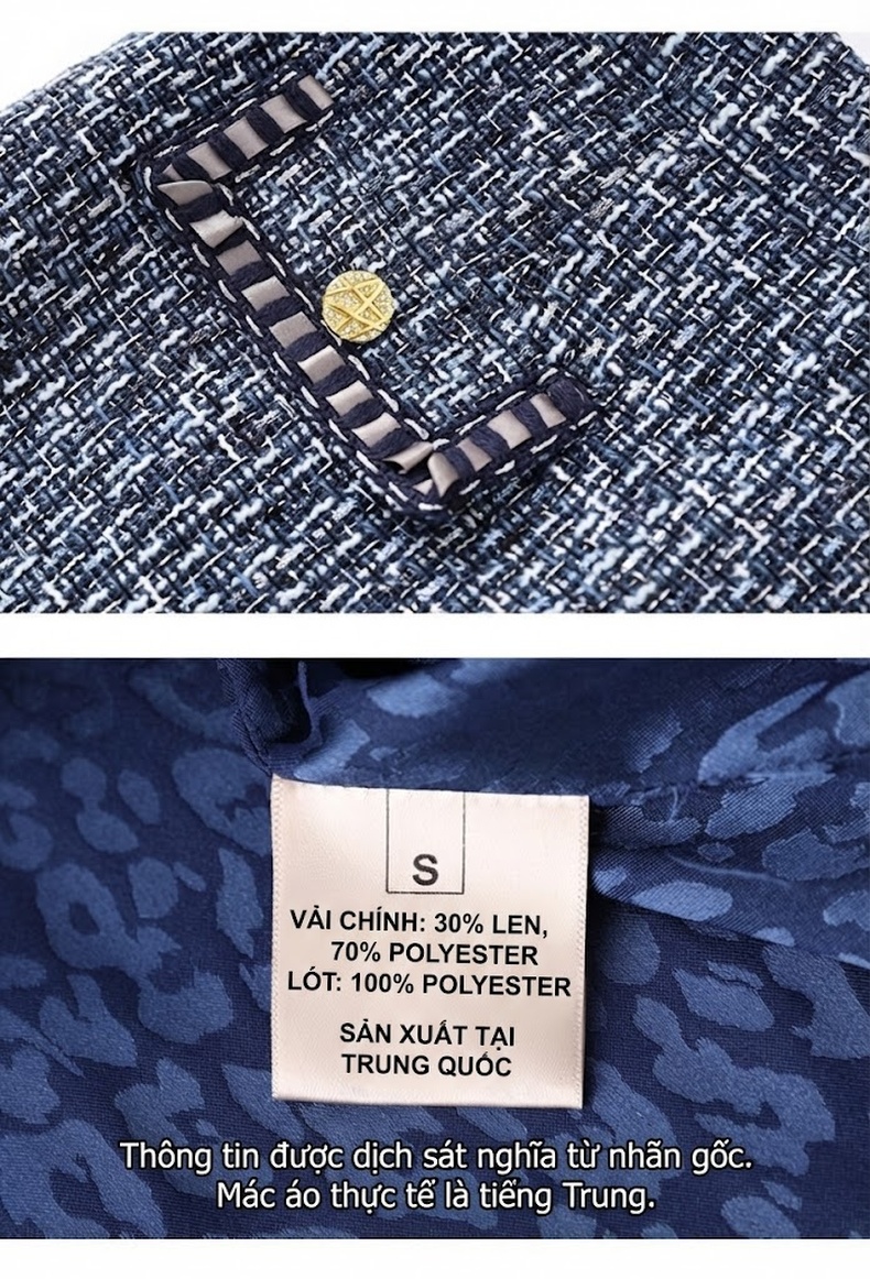 Set Áo Khoác Lửng Dạ Tweed Tiểu Thư và Chân Váy Ngắn Thanh Lịch Màu Xanh Navy chi tiết 17