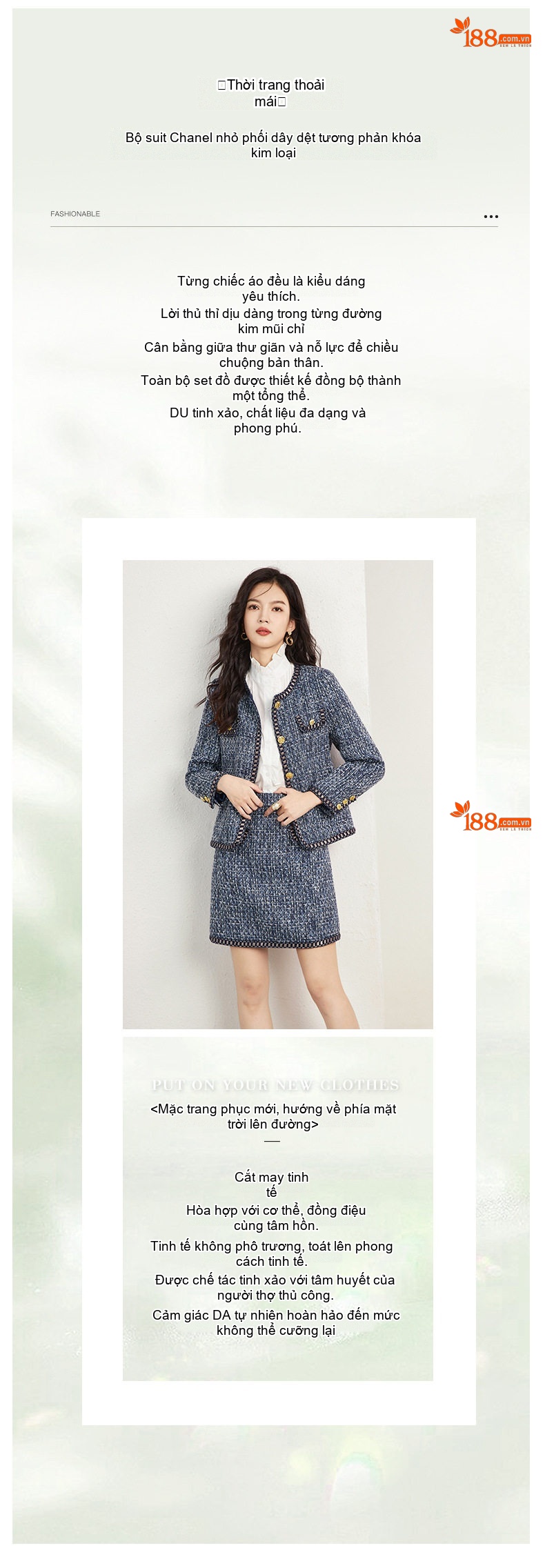 Set Áo Khoác Lửng Dạ Tweed Tiểu Thư và Chân Váy Ngắn Thanh Lịch Màu Xanh Navy chi tiết 2