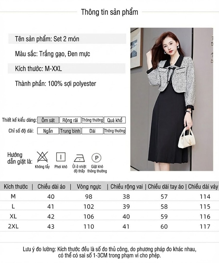 Set Áo Khoác Lửng Nữ Dệt Kim Phối Màu Thời Trang Kèm Váy Liền Thân Thanh Lịch Màu Đen, Trắng chi tiết 9