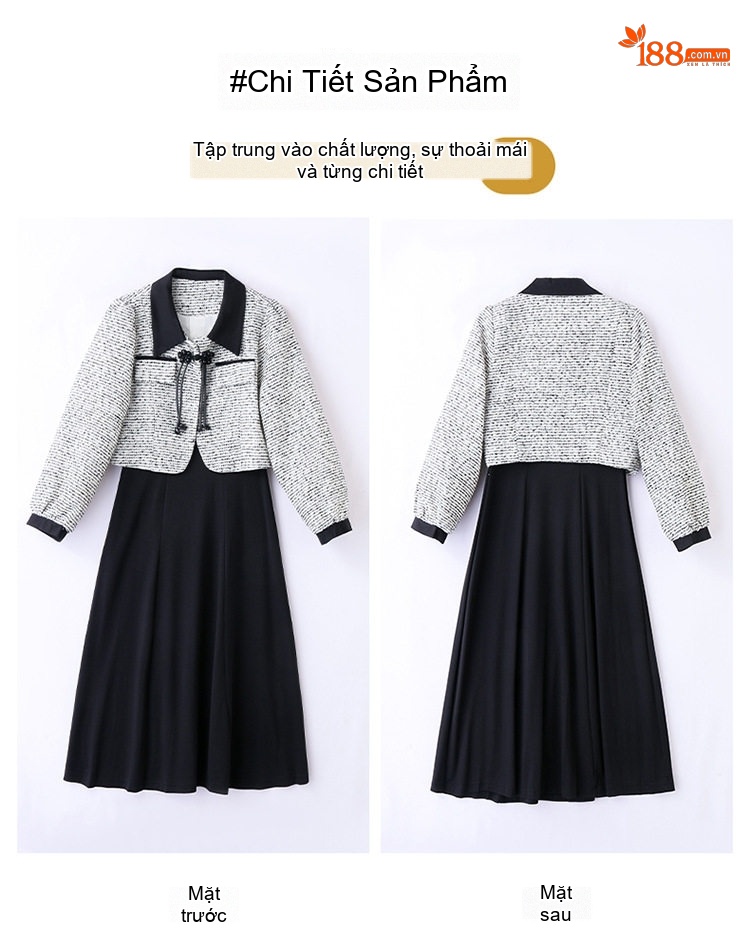 Set Áo Khoác Lửng Nữ Dệt Kim Phối Màu Thời Trang Kèm Váy Liền Thân Thanh Lịch Màu Đen, Trắng chi tiết 25