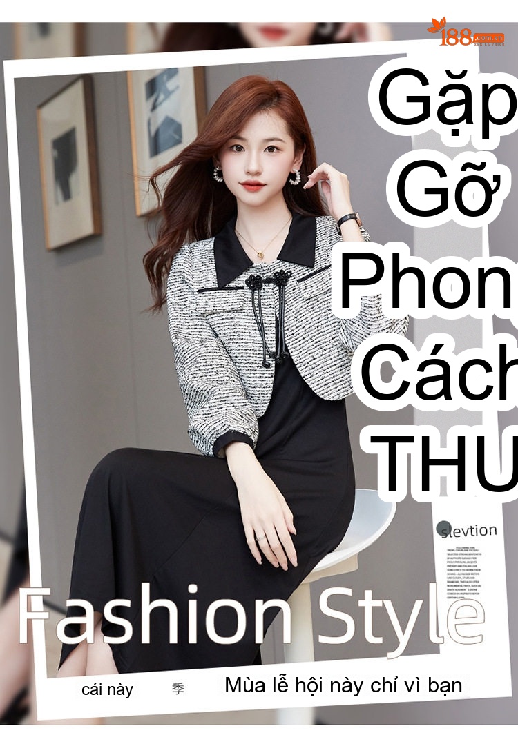 Set Áo Khoác Lửng Nữ Dệt Kim Phối Màu Thời Trang Kèm Váy Liền Thân Thanh Lịch Màu Đen, Trắng chi tiết 3