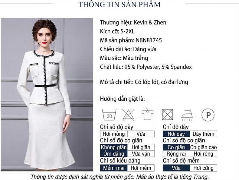 Set Áo Khoác Lửng Tay Dài Cổ Tròn Và Chân Váy Đuôi Cá Vải Dệt Màu Trắng Kem chi tiết 1