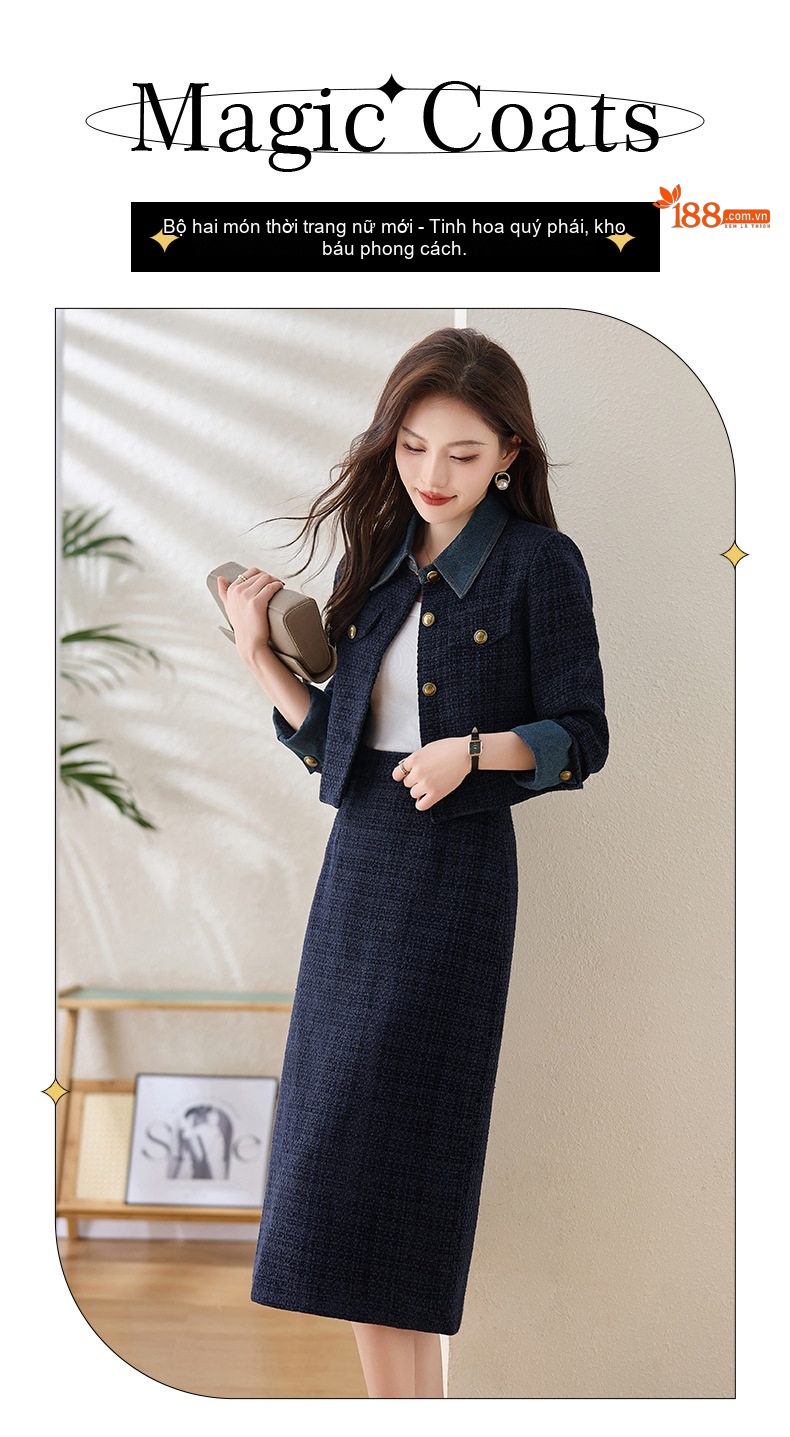 Set Áo Khoác Lửng và Chân Váy Bò Dáng Ôm Thời Trang Nữ chi tiết 2