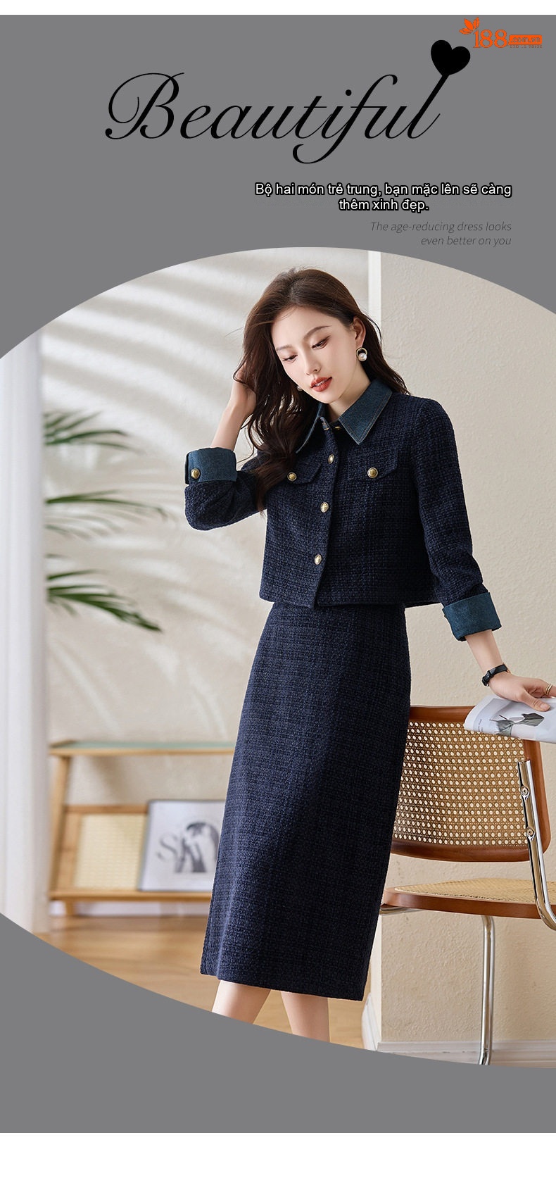 Set Áo Khoác Lửng và Chân Váy Bò Dáng Ôm Thời Trang Nữ chi tiết 5