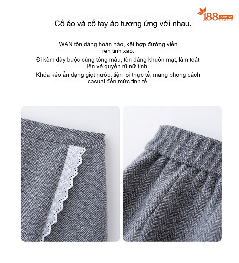 Set Áo Khoác Lửng và Chân Váy Dáng Ôm Phong Cách Tiểu Thư Màu Nâu, Xám chi tiết 10