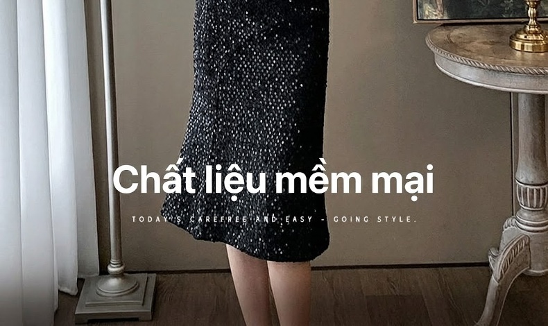 Set Áo Khoác Lửng và Chân Váy Đính Kim Sa Phong Cách Quý Cô Màu Đen chi tiết 4