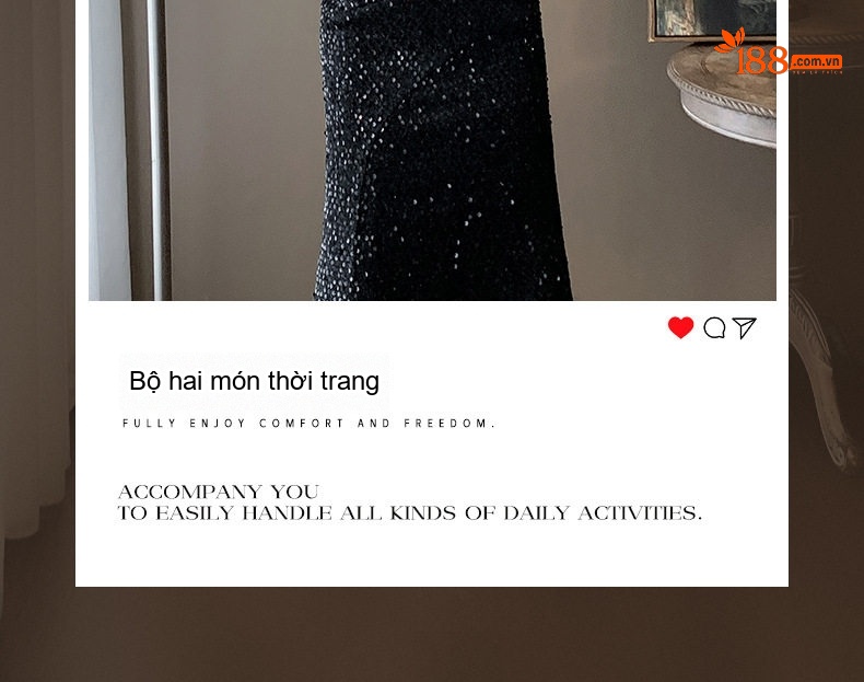 Set Áo Khoác Lửng và Chân Váy Đính Kim Sa Phong Cách Quý Cô Màu Đen chi tiết 6