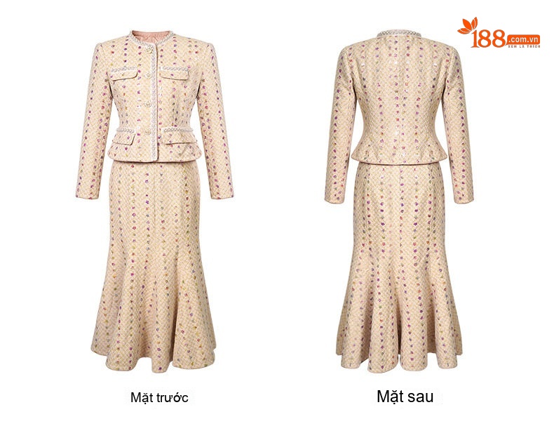 Set Áo Khoác Lửng và Chân Váy Đuôi Cá Nữ Phong Cách Tiểu Thư Màu Kem chi tiết 7