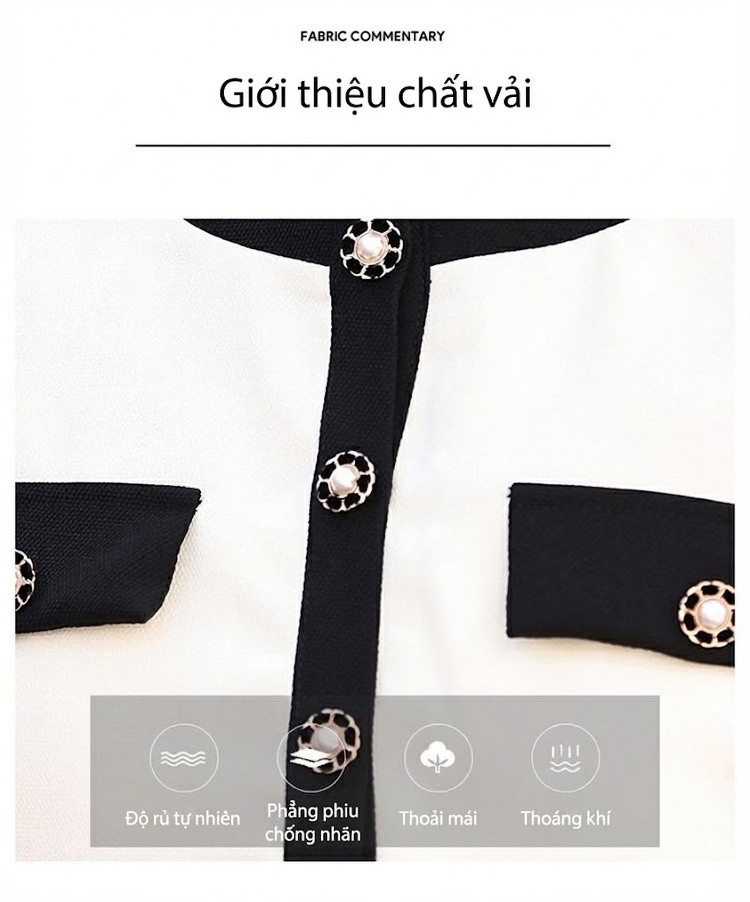 Set Áo Khoác Lửng và Chân Váy Midi Phong Cách Tiểu Thư Thanh Lịch Màu Trắng Kem, Đen chi tiết 7