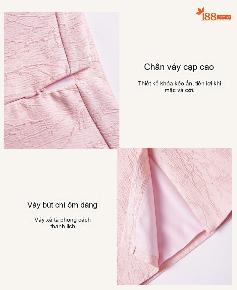 Set Áo Khoác Quần Áo Nữ Phong Cách Trung Hoa Cách Tân, Áo Cộc Tay Cổ Tàu, Chân Váy Midi Màu Trắng, Hồng chi tiết 8
