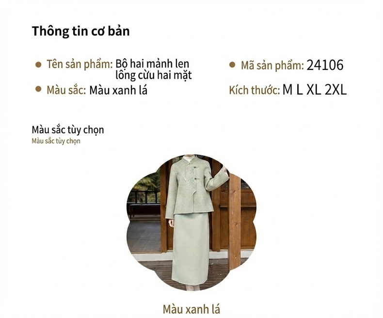Set Áo Khoác Quần Chân Váy Dáng Ôm Cổ Tàu Tay Loe Khuy Cài Tân Cổ Điển Màu Xanh Bạc Hà chi tiết 7