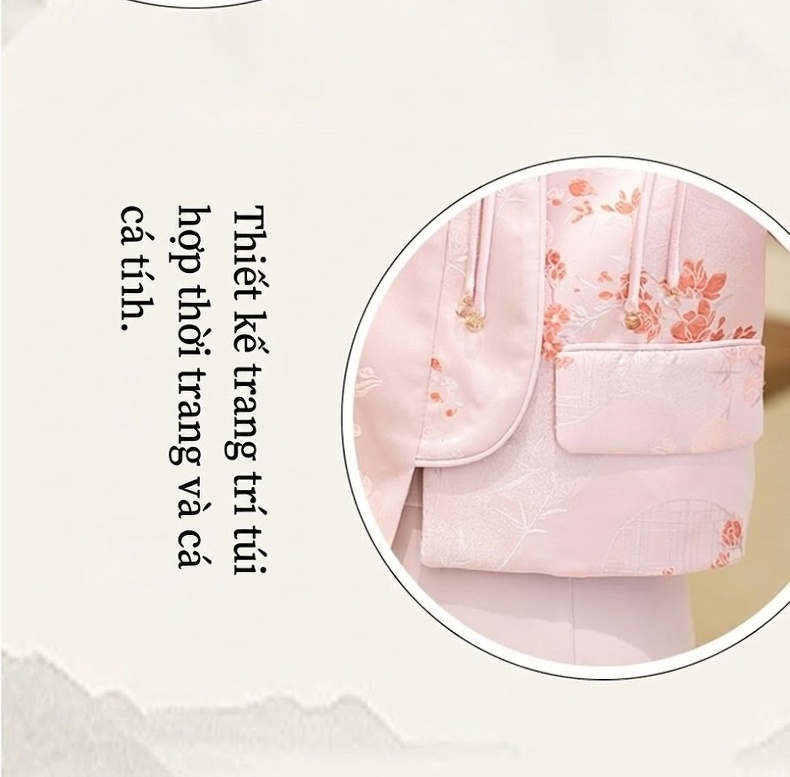 Set Áo Khoác Tiểu Hương Nữ Cổ Tàu Tay Lỡ Và Chân Váy Đuôi Cá Màu Hồng chi tiết 7