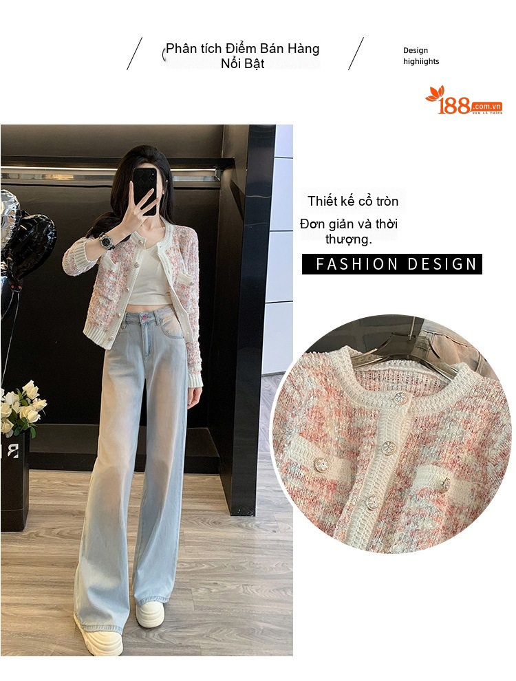 Set Áo Khoác Tiểu Thư Quần Jean Ống Rộng Phong Cách Thời Trang Nữ chi tiết 1