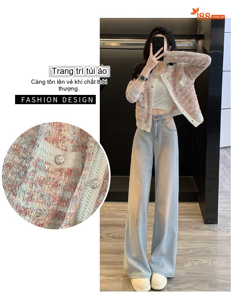 Set Áo Khoác Tiểu Thư Quần Jean Ống Rộng Phong Cách Thời Trang Nữ chi tiết 2