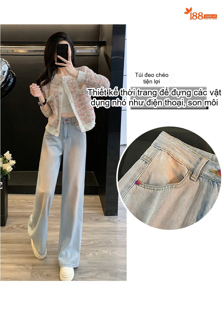 Set Áo Khoác Tiểu Thư Quần Jean Ống Rộng Phong Cách Thời Trang Nữ chi tiết 3