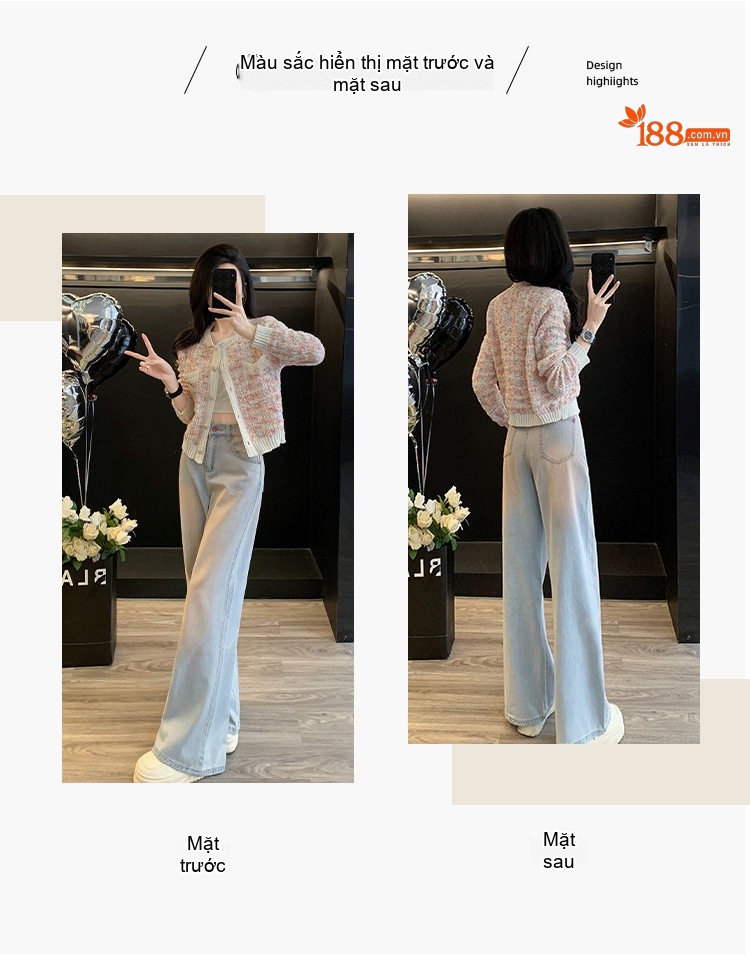Set Áo Khoác Tiểu Thư Quần Jean Ống Rộng Phong Cách Thời Trang Nữ chi tiết 4