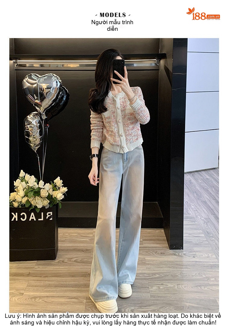Set Áo Khoác Tiểu Thư Quần Jean Ống Rộng Phong Cách Thời Trang Nữ chi tiết 9