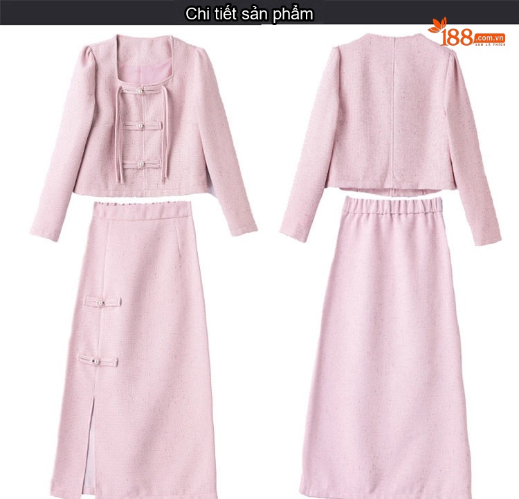 Set Áo Khoác và Chân Váy Dáng Tiểu Thư Thiết Kế Trung Hoa Cách Tân Thanh Lịch Tôn Dáng Màu Trắng, Hồng chi tiết 23