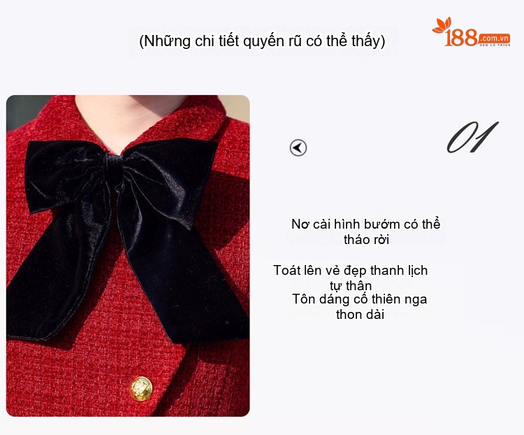 Set Áo Khoác và Chân Váy Tiểu Thư Phong Cách Thanh Lịch Màu Đỏ, Đen chi tiết 7