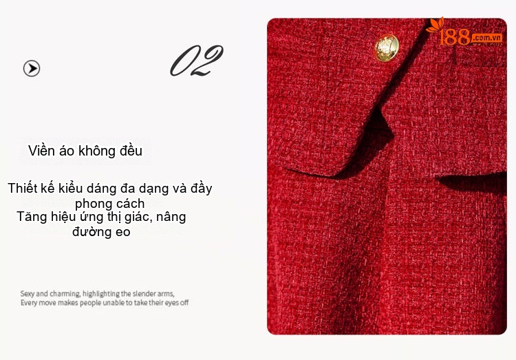 Set Áo Khoác và Chân Váy Tiểu Thư Phong Cách Thanh Lịch Màu Đỏ, Đen chi tiết 8