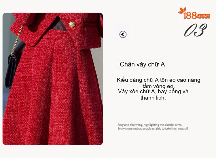 Set Áo Khoác và Chân Váy Tiểu Thư Phong Cách Thanh Lịch Màu Đỏ, Đen chi tiết 9