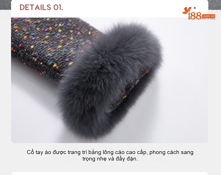 Set Áo Khoác và Chân Váy Tiểu Thư Vải Tweed Lót Lông Trắng chi tiết 17